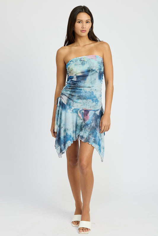 Light Blue Combo Tie Dye Sharkbite Tube Dress