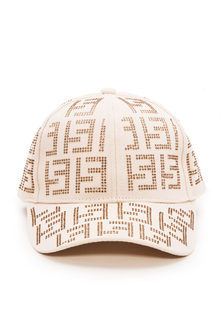 Ivory Studded Logo Baseball Cap