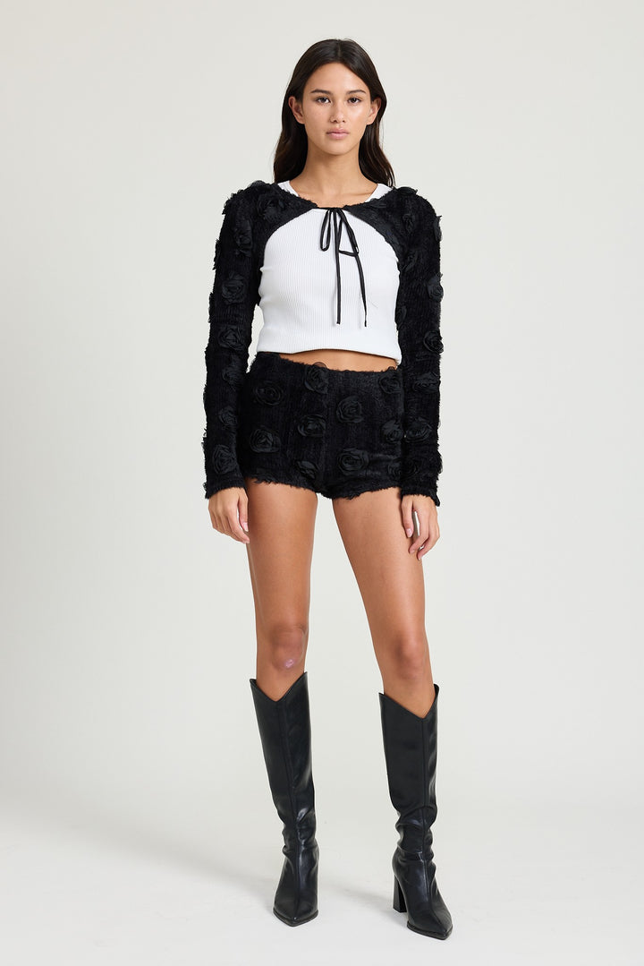 Black Knit Bolero With 3D Rosettes
