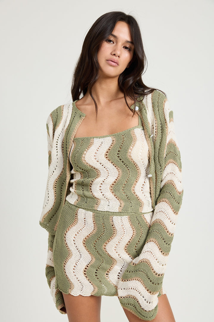 Sage Crochet Mini Skirt With Elastic Waistband