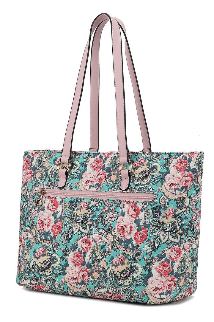 White Mkf Collection Quilted Cotton Botanical Tote Bag