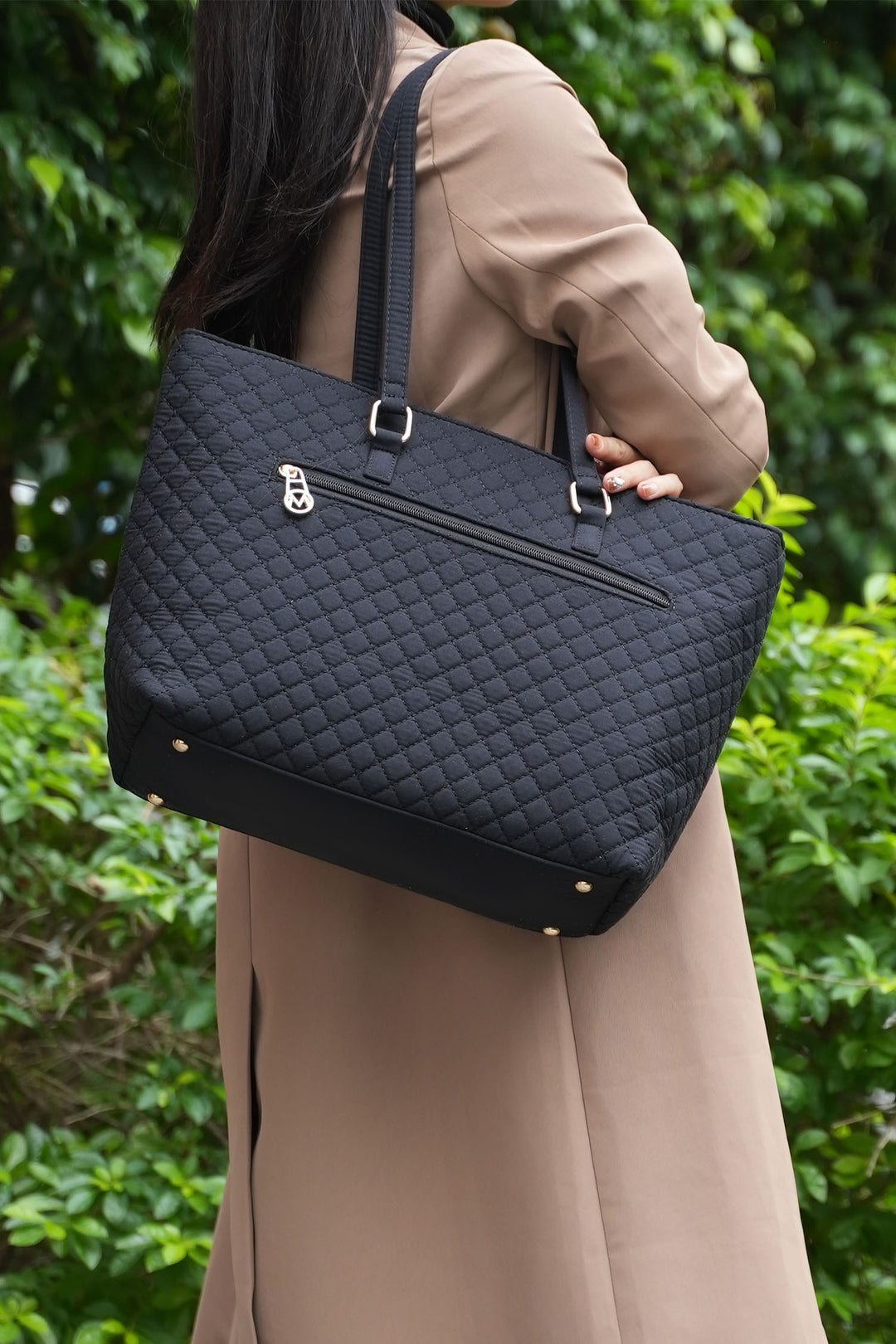 Black Mkf Collection Solid Quilted Cotton Tote Bag