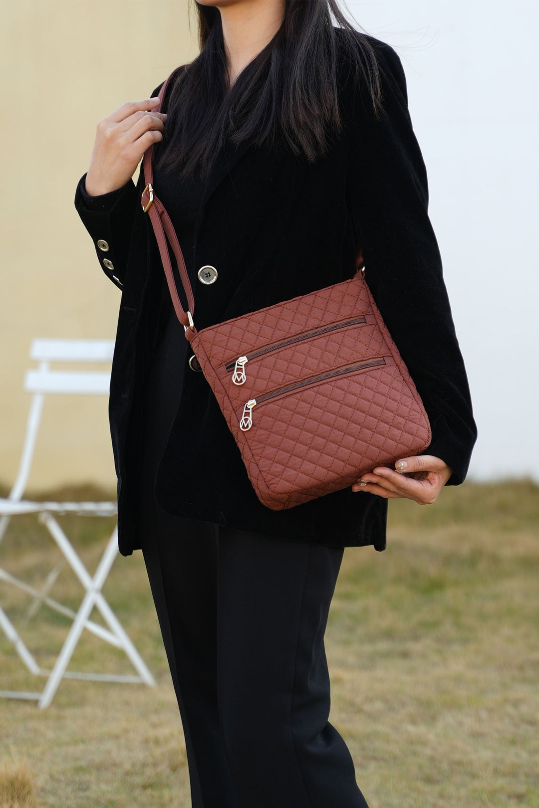 Black Mkf Collection Solid Quilted Cotton Crossbody