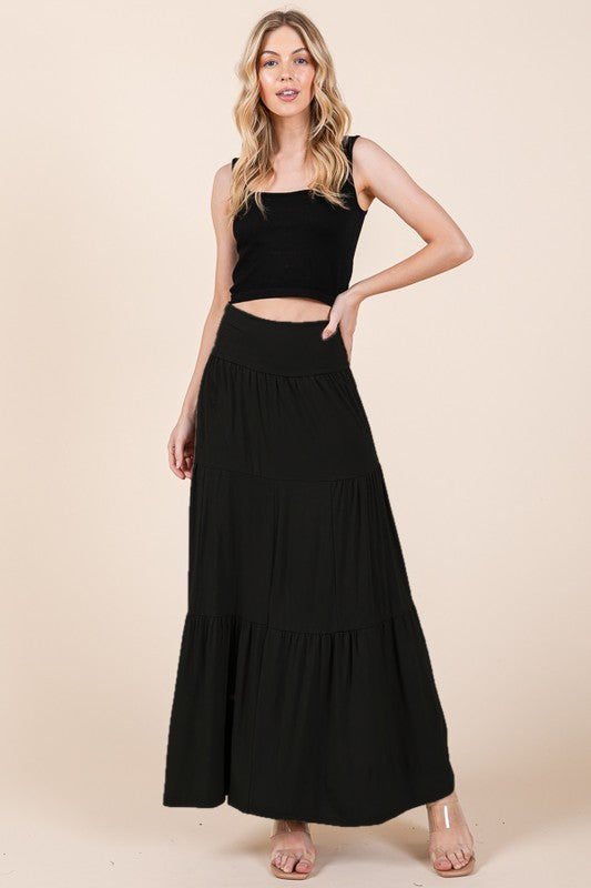 MOCHA Solid Tiered Ruffle Skirt
