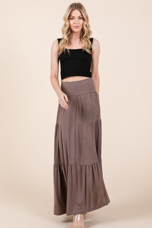 BLACK Solid Tiered Ruffle Skirt