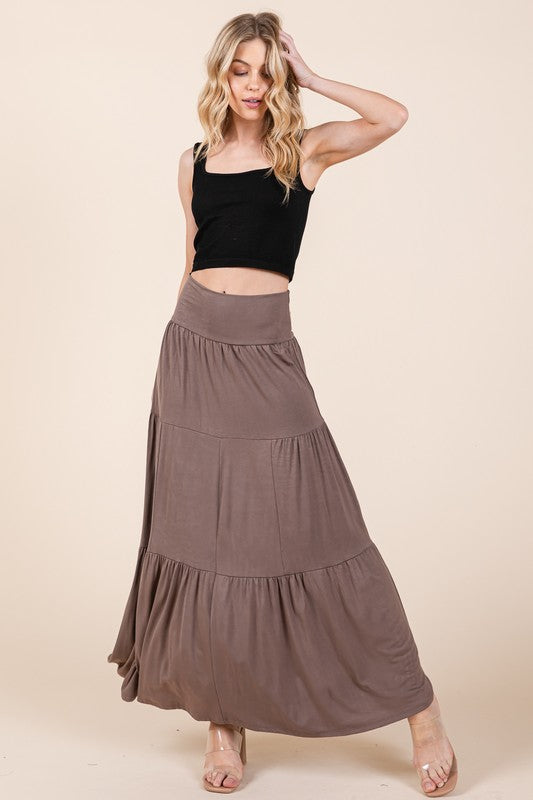 BLACK Solid Tiered Ruffle Skirt