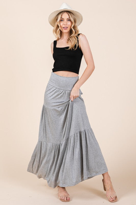 H GREY Solid Tiered Ruffle Skirt