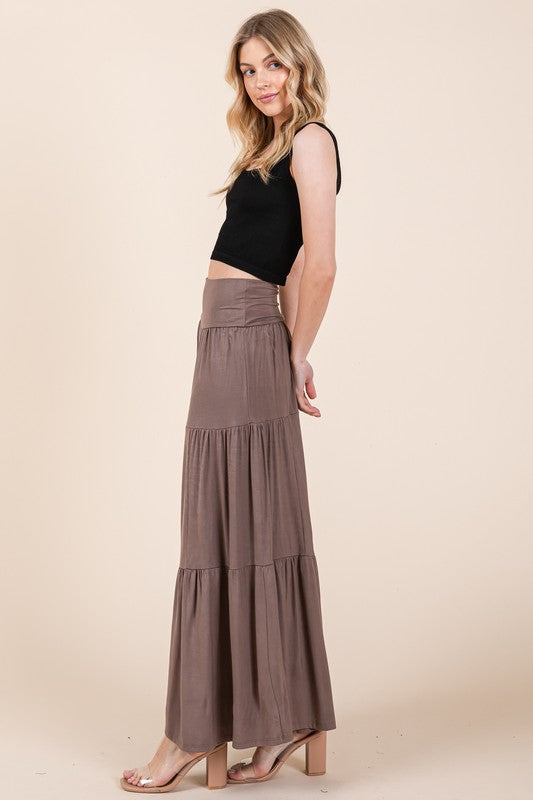BLACK Solid Tiered Ruffle Skirt