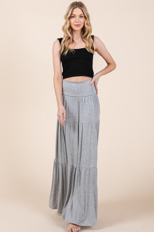 H GREY Solid Tiered Ruffle Skirt