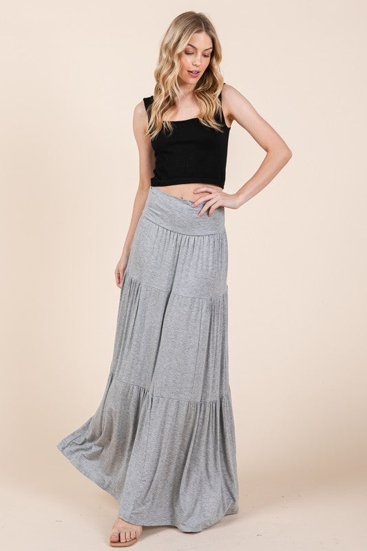 H GREY Solid Tiered Ruffle Skirt