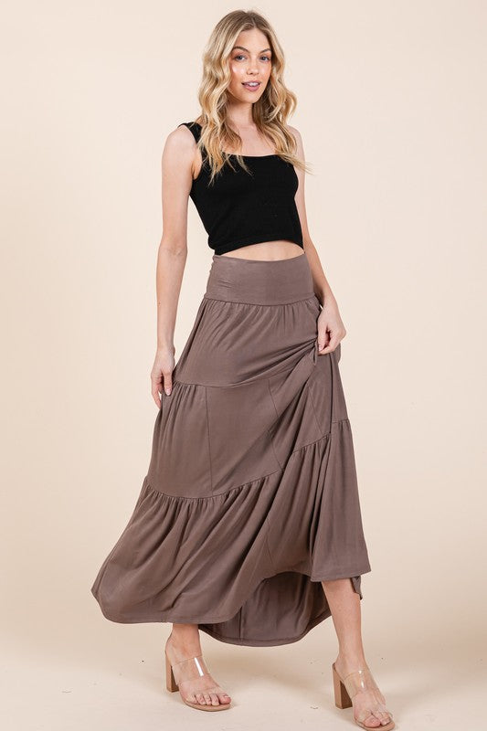 BLACK Solid Tiered Ruffle Skirt