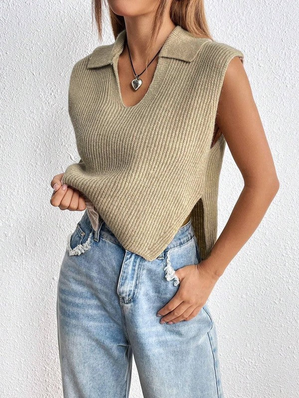 khaki Sleeveless Sweater