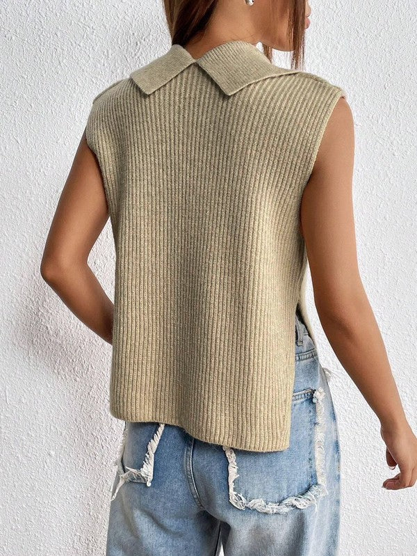 khaki Sleeveless Sweater