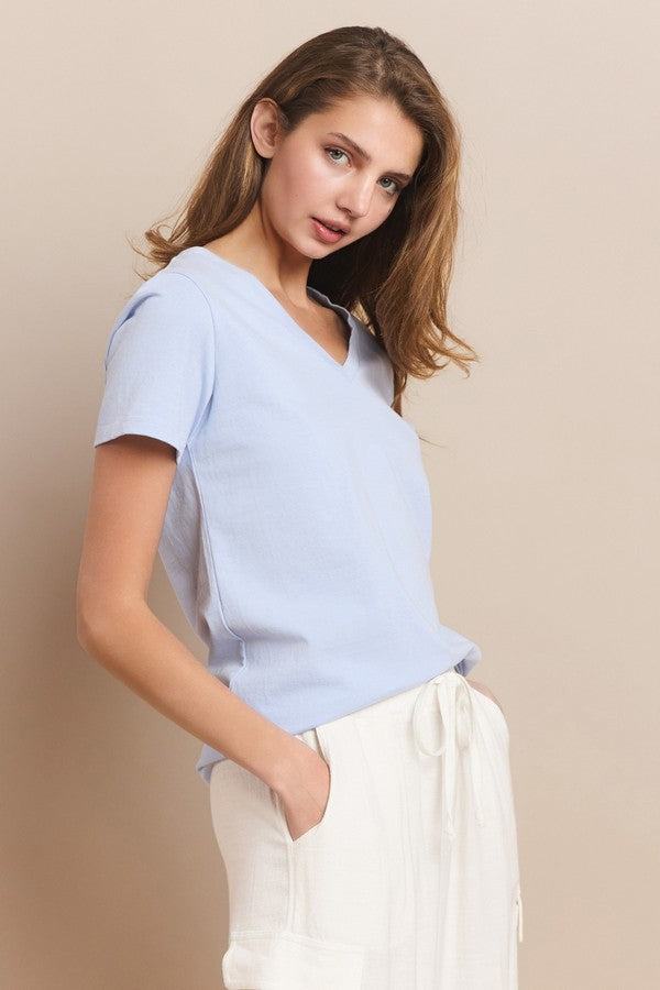 Womens Plain V Neck Cotton T Shirt