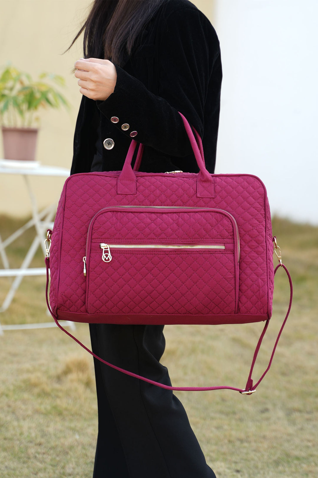 Black Mkf Collection Jayla Solid Quilted Duffle Bag