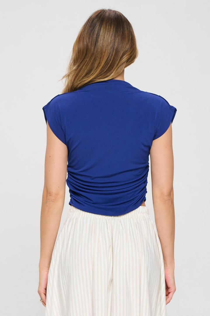 Made In Usa Mock Neck Short Sleeve Ruched Crop Top