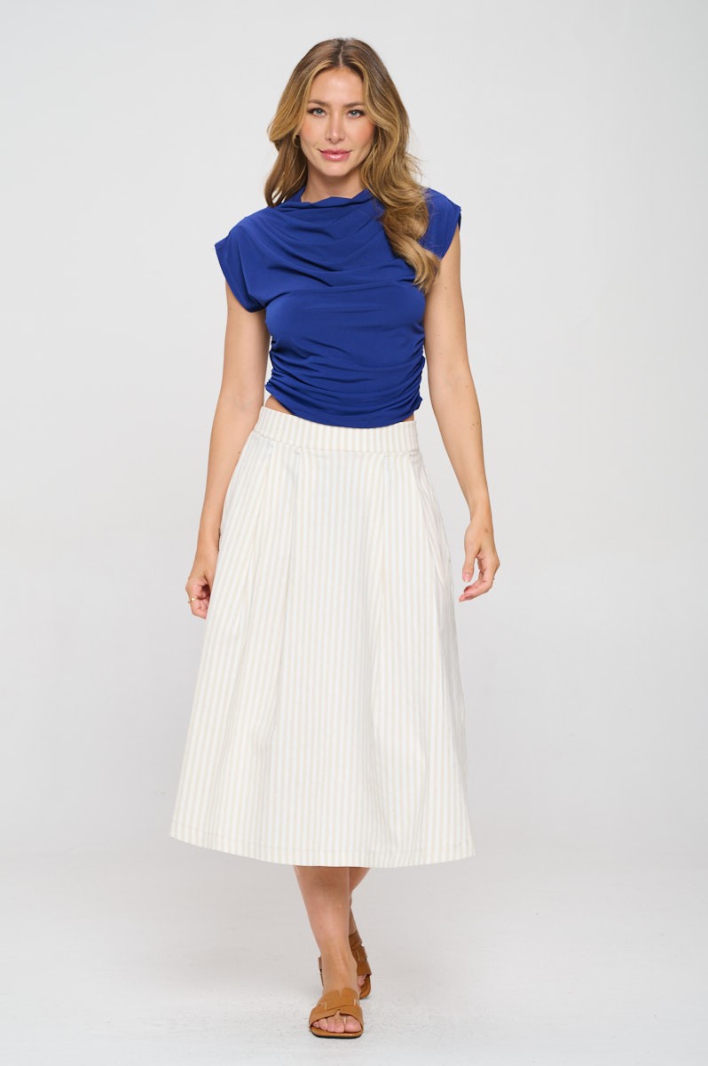 Made In Usa Mock Neck Short Sleeve Ruched Crop Top