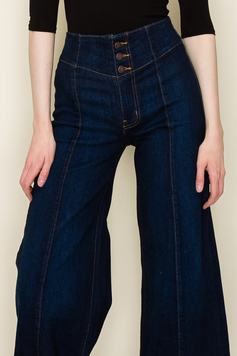 Medium Wash Wide Leg Denim Pants Jeans Western 1