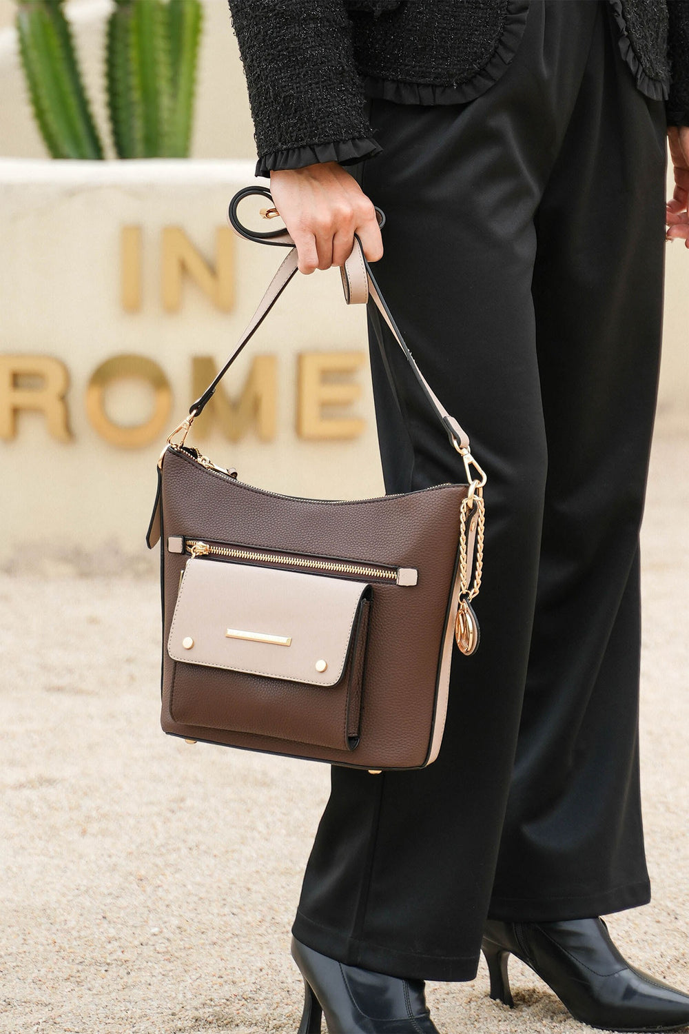Blush - Charcoal Mkf Collection Serenity Color Block Crossbody Bag