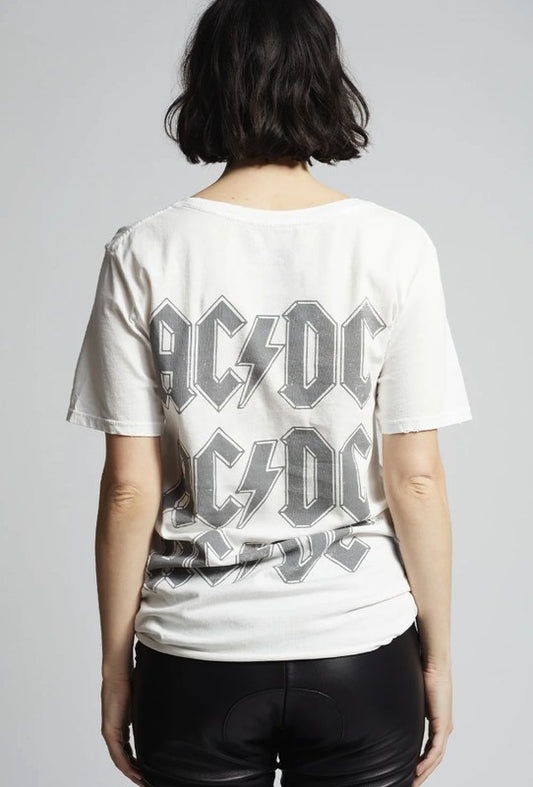 White Ac Dc Bolt Vintage Boyfriend Tee
