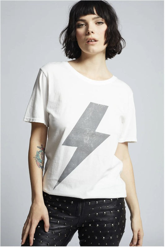 White Ac Dc Bolt Vintage Boyfriend Tee