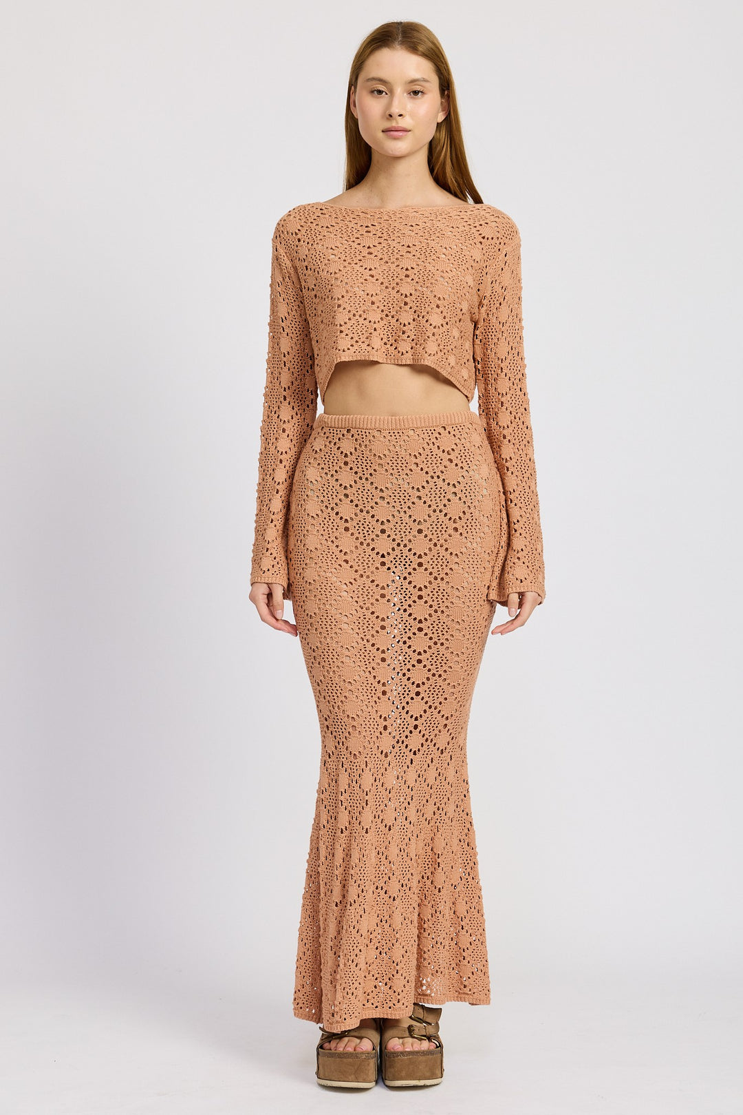 Oatmeal Mermaid Maxi Crochet Skirt
