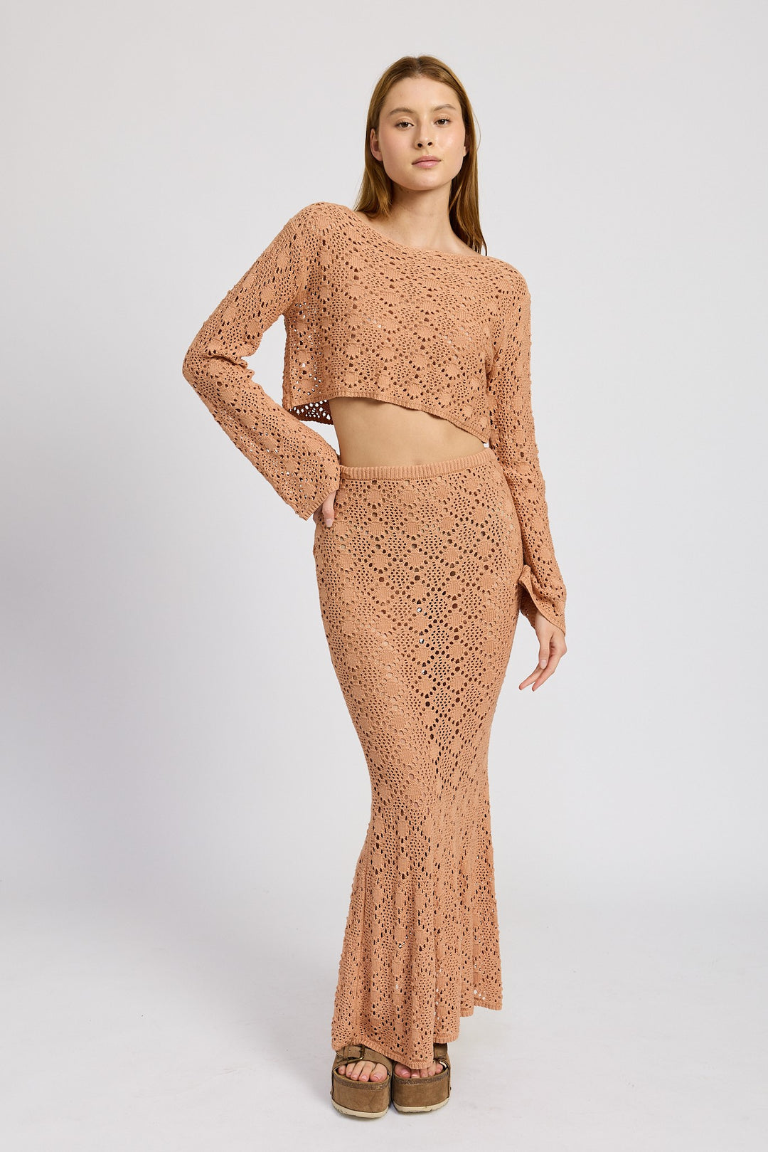 Oatmeal Mermaid Maxi Crochet Skirt