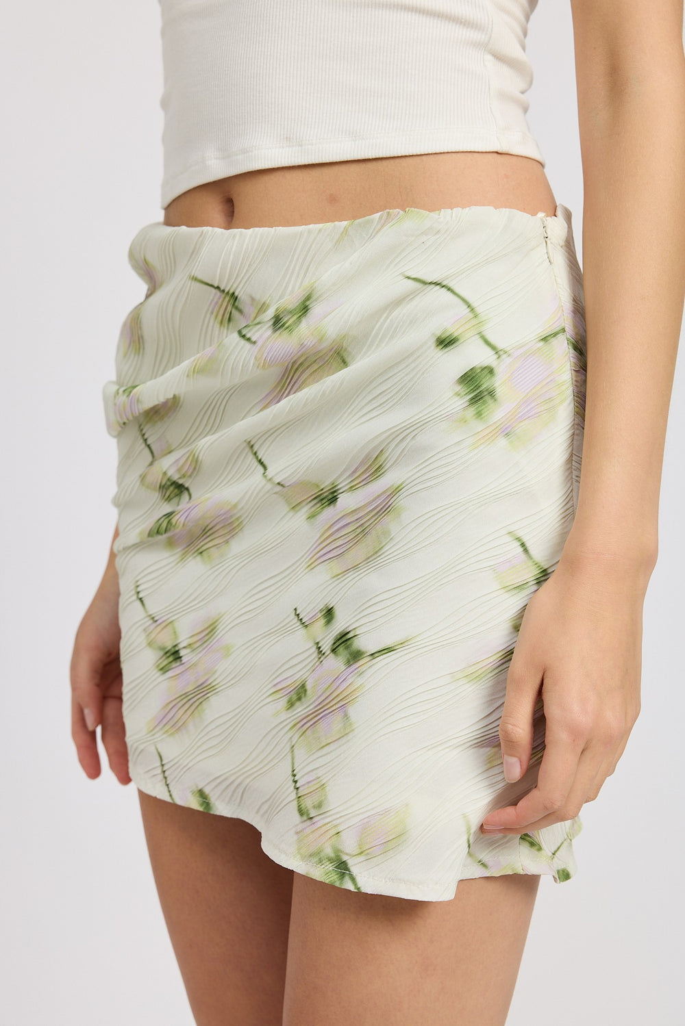 Ivory Floral Floral Pencil Skirt With Side Slit