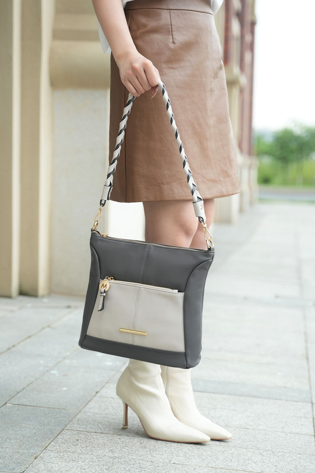 Black - Pewter Mkf Collection Nala Vegan Leather Shoulder Bag