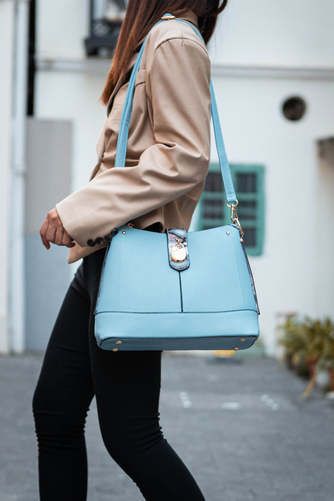 Beige Mkf Collection Snake Vegan Leather Shoulder Bag