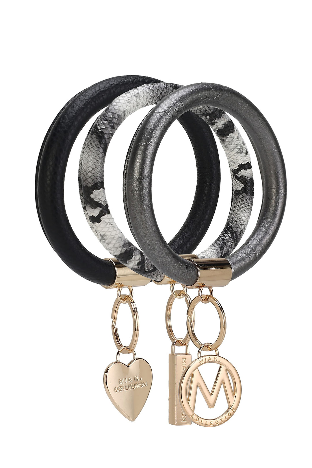 Pink-Denim-Mauve Mkf Collection Bangle Wristlet Keychain Set