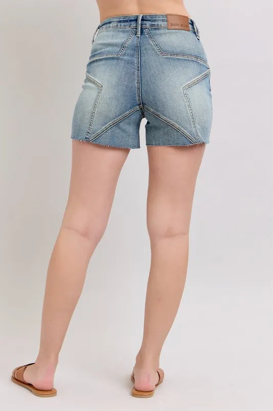 Md Judy Blue High Waist Star Seam Detail Denim Shorts