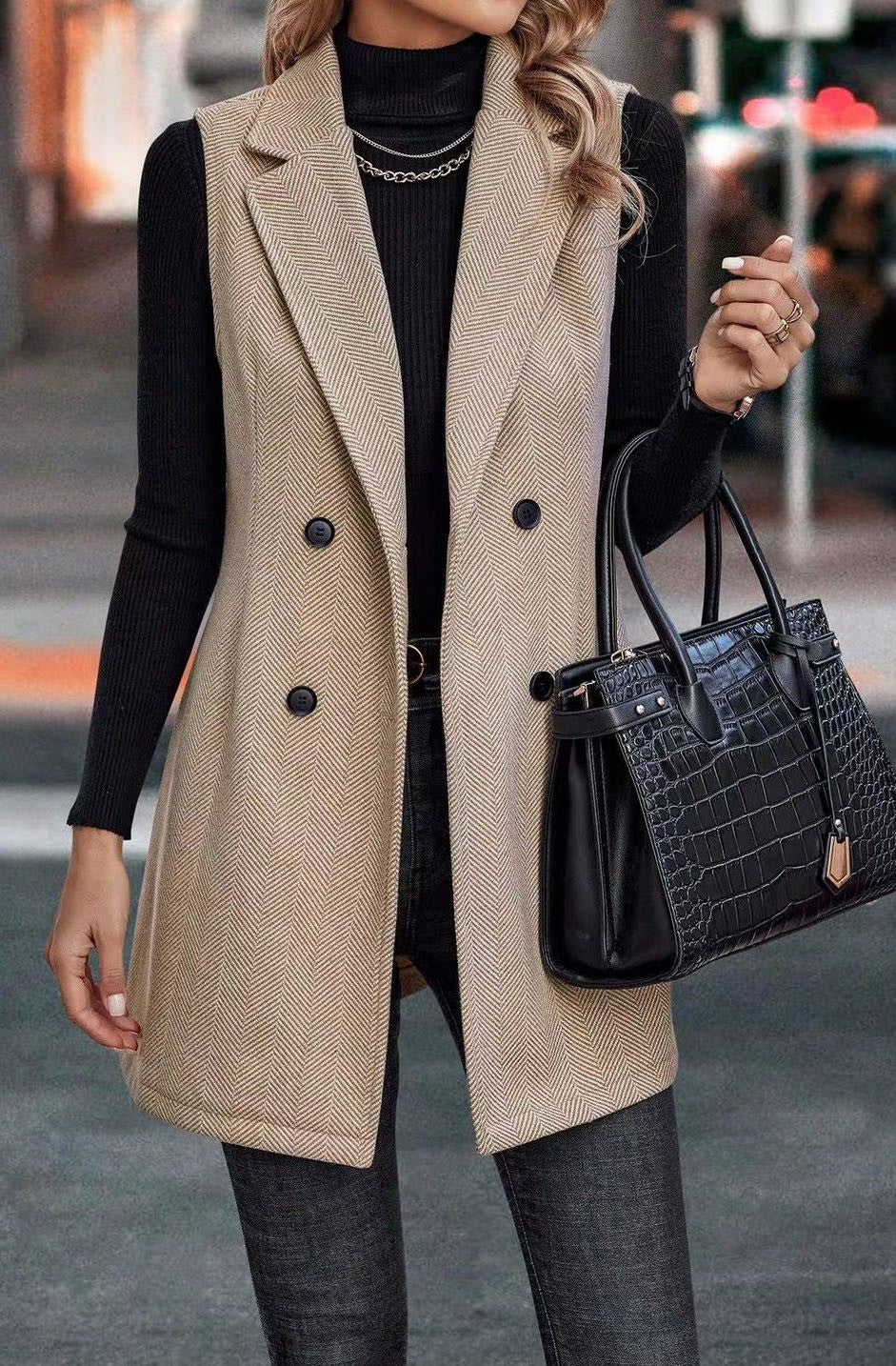 Beige Sleeveless Blazer Vest