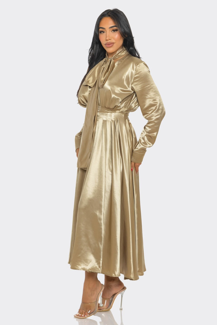 Satin Bow Tie Midi Dress