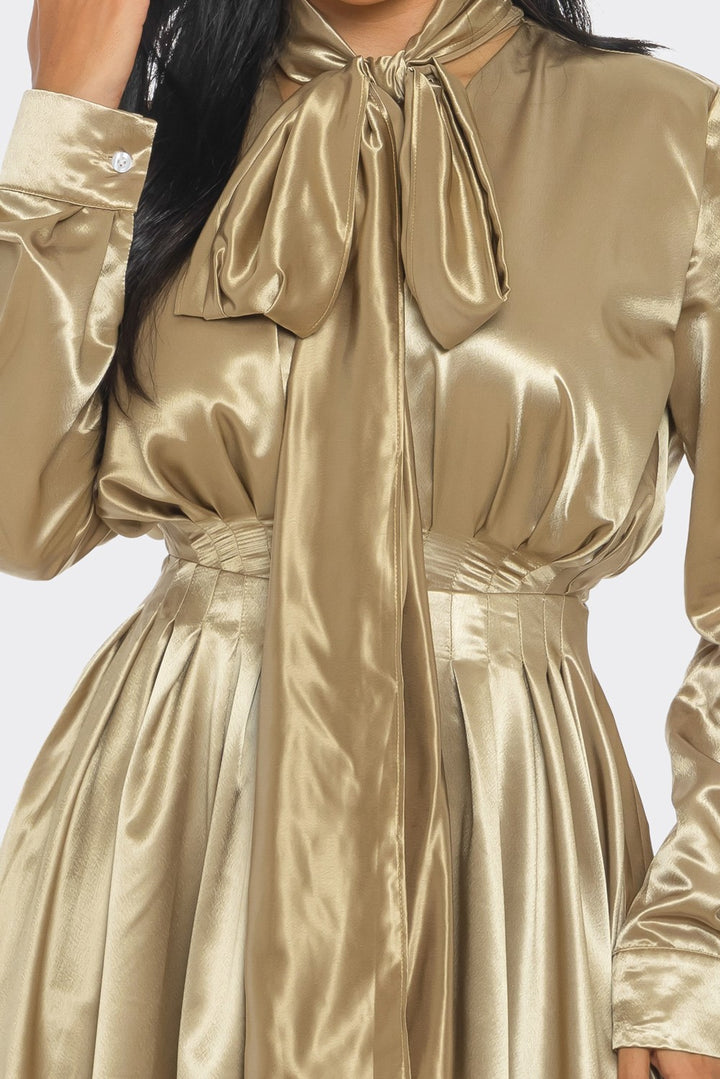 Satin Bow Tie Midi Dress