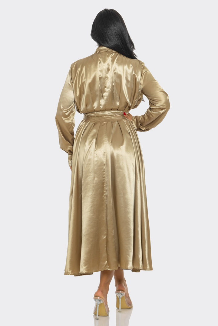 Satin Bow Tie Midi Dress