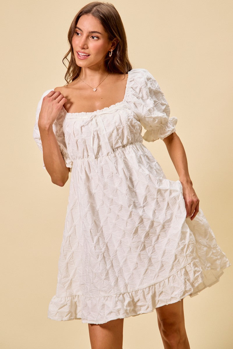 So Me Texture Woven Ruching On Bust Mini Dress