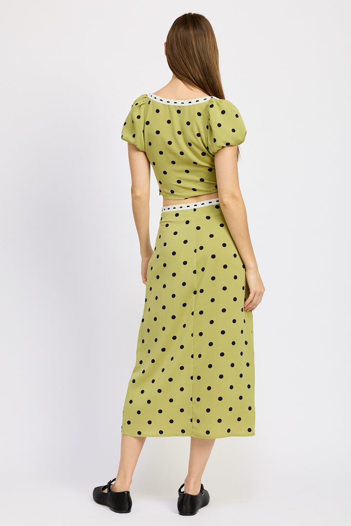 Polka Dot Midi Skirt With Lace Trim