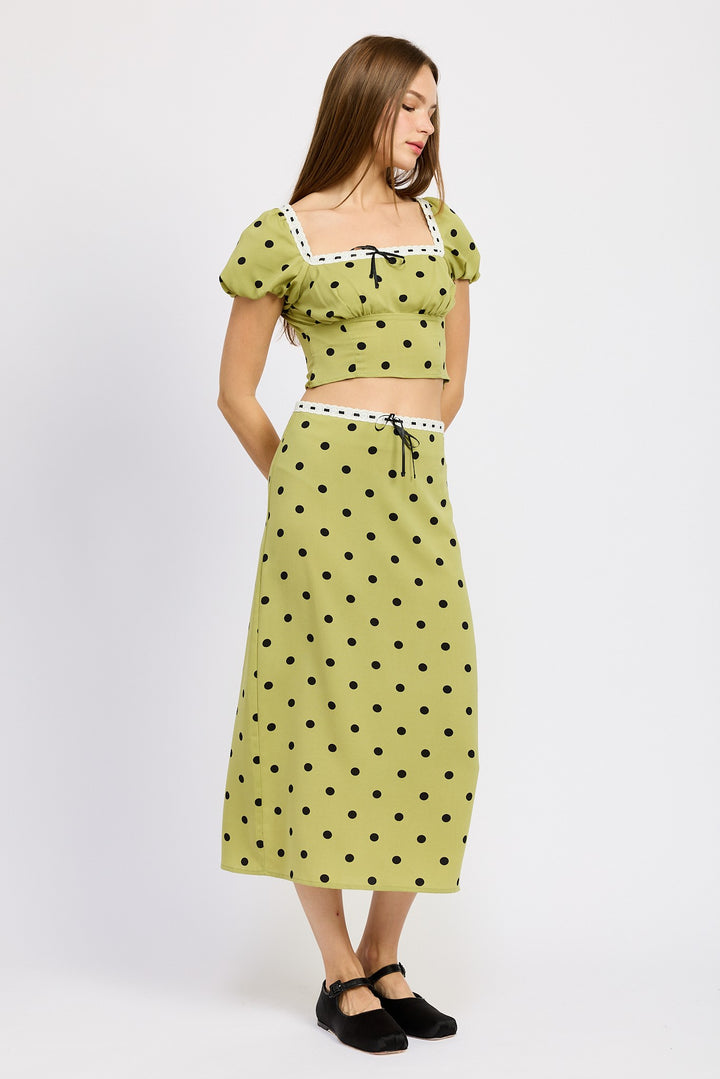 Polka Dot Midi Skirt With Lace Trim