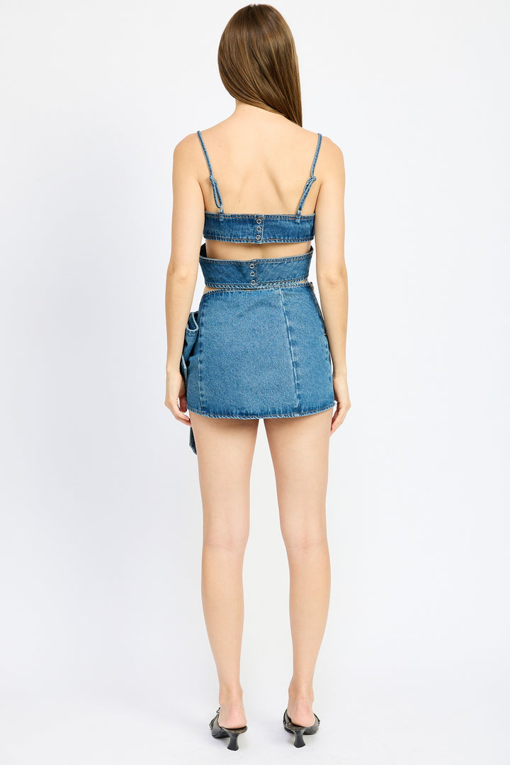 Wrapped Detail Denim Top