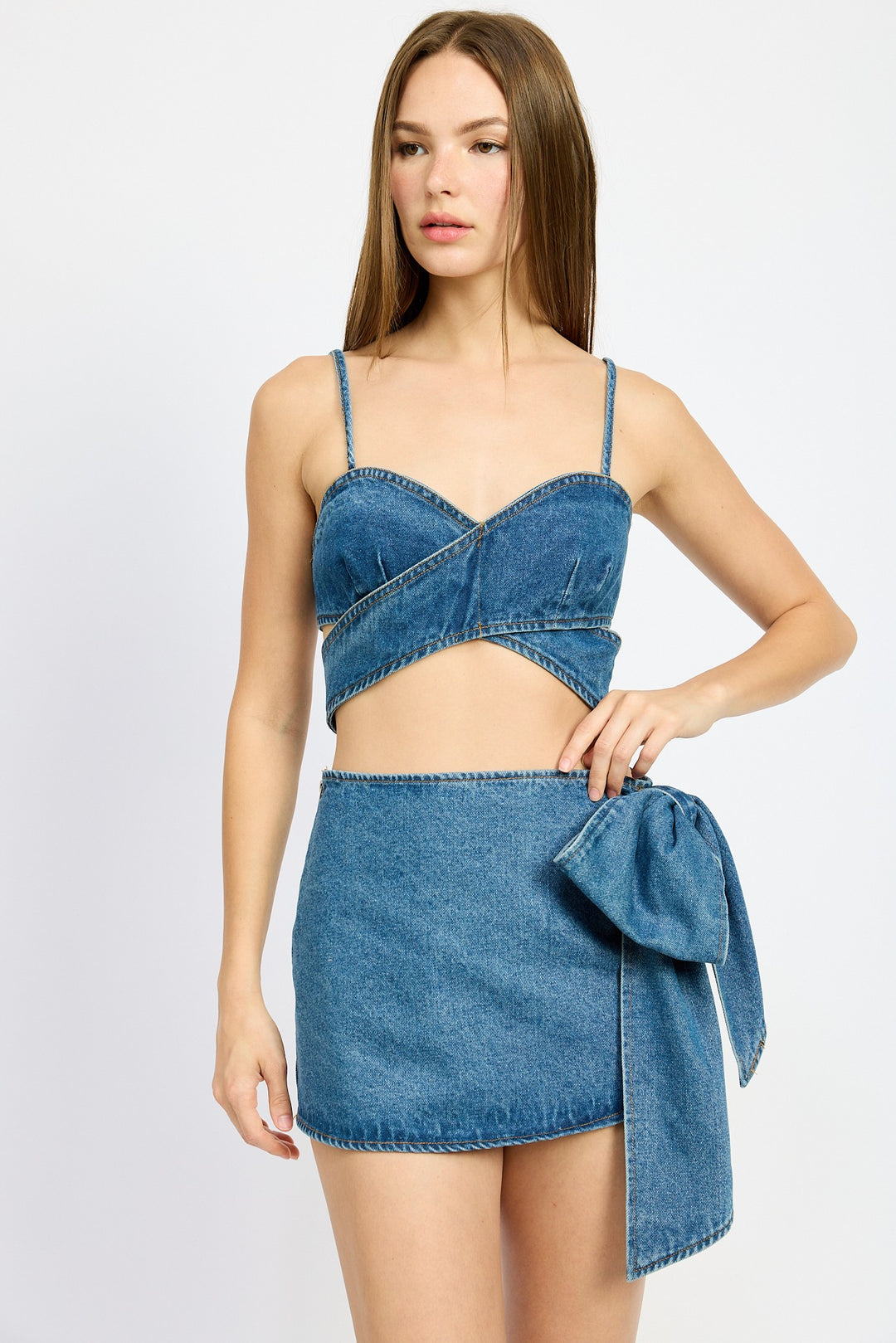 Denim Wrapped Detail Denim Top