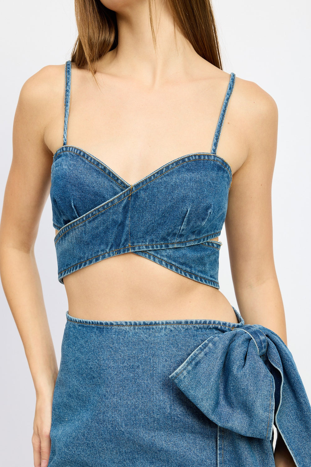 Denim Wrapped Detail Denim Top
