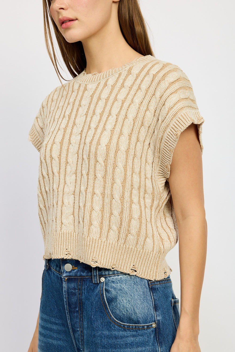 Burgundy Combo Cable Knit Short Sleeve Top
