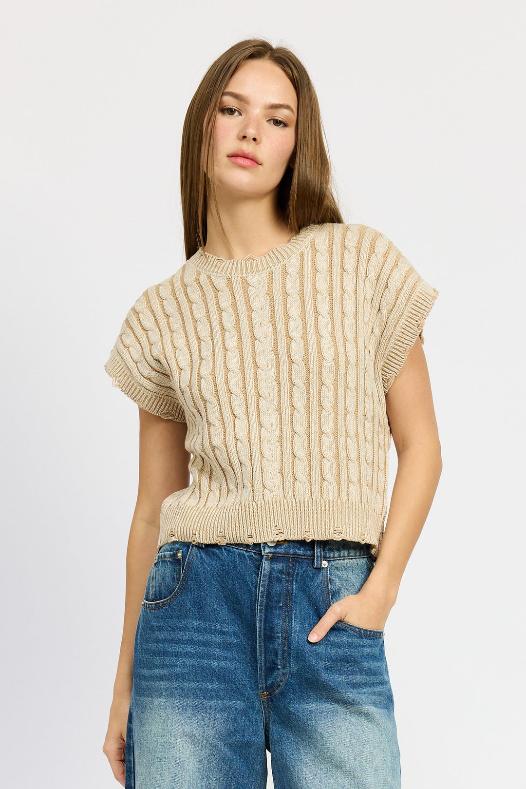 Burgundy Combo Cable Knit Short Sleeve Top