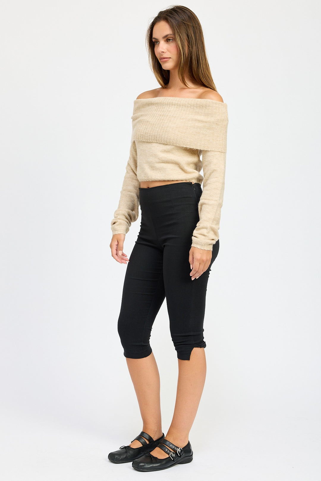 Natural Off Shoulder Fold Over Top