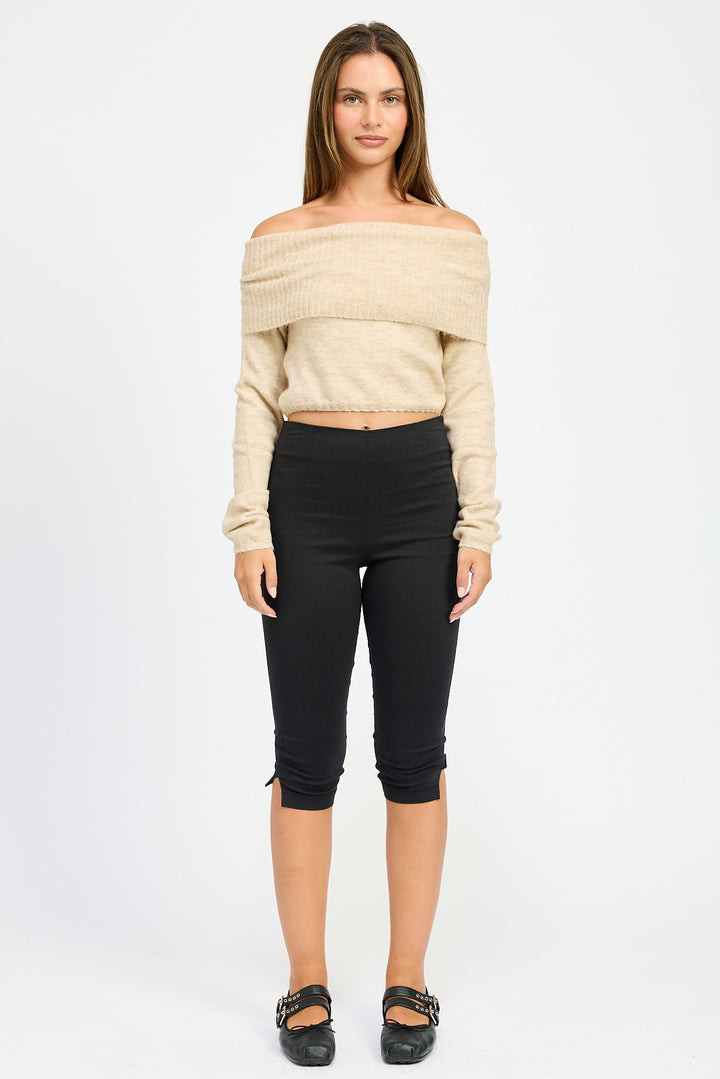Natural Off Shoulder Fold Over Top