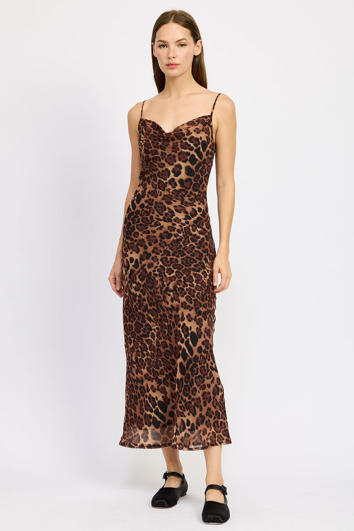 Leopard Spaghetti Strap Maxi Dress