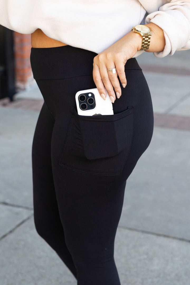 Black Full Length Leggings With Pockets 1