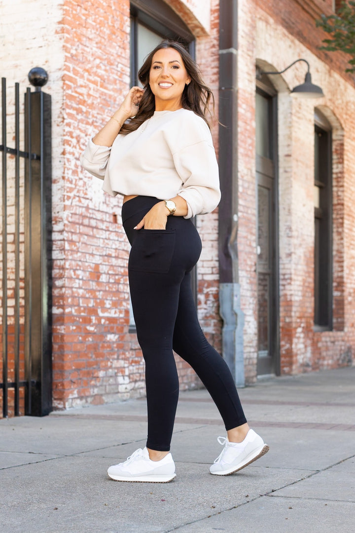Black Black Full Length Leggings With Pockets 1
