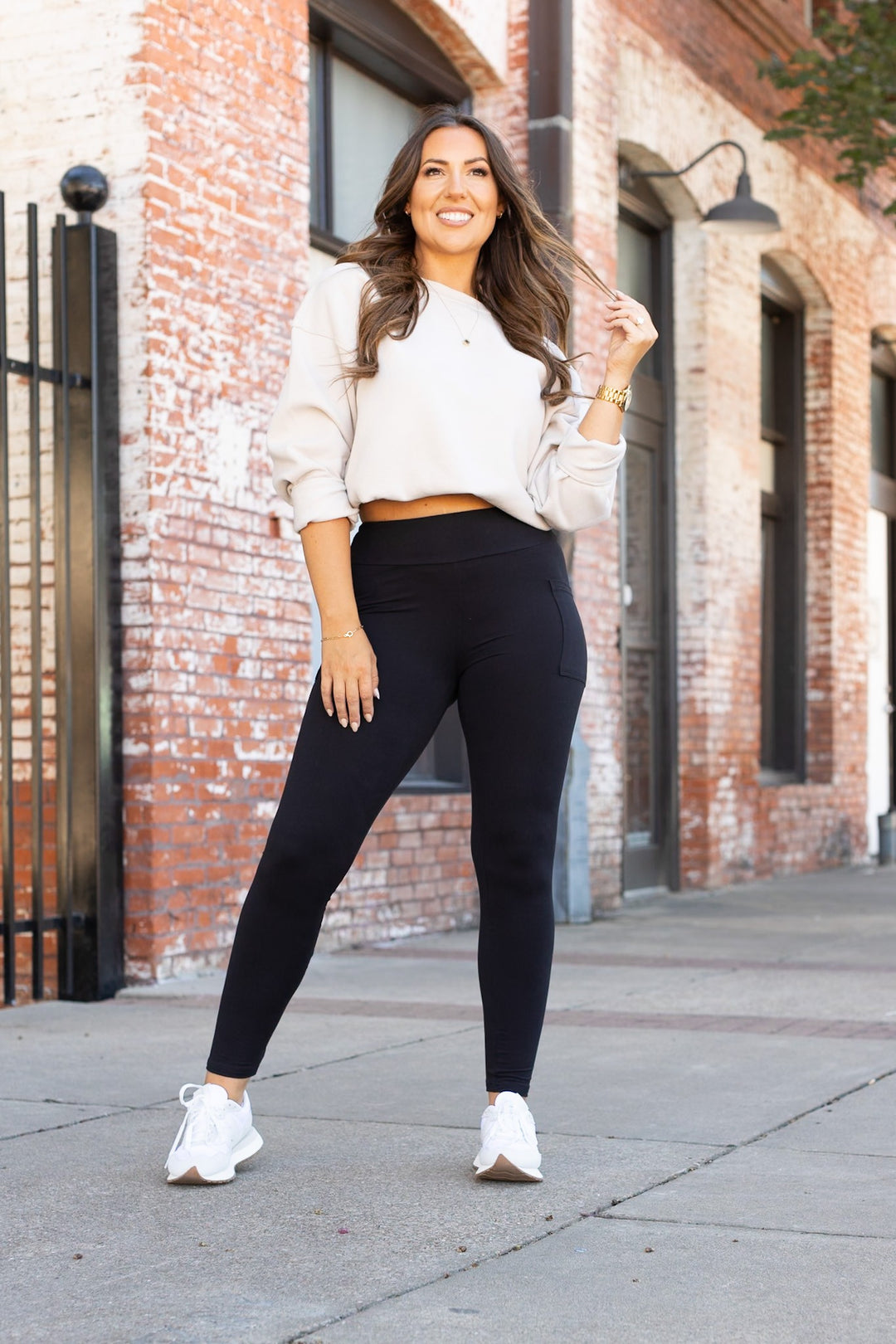 Black Black Full Length Leggings With Pockets 1